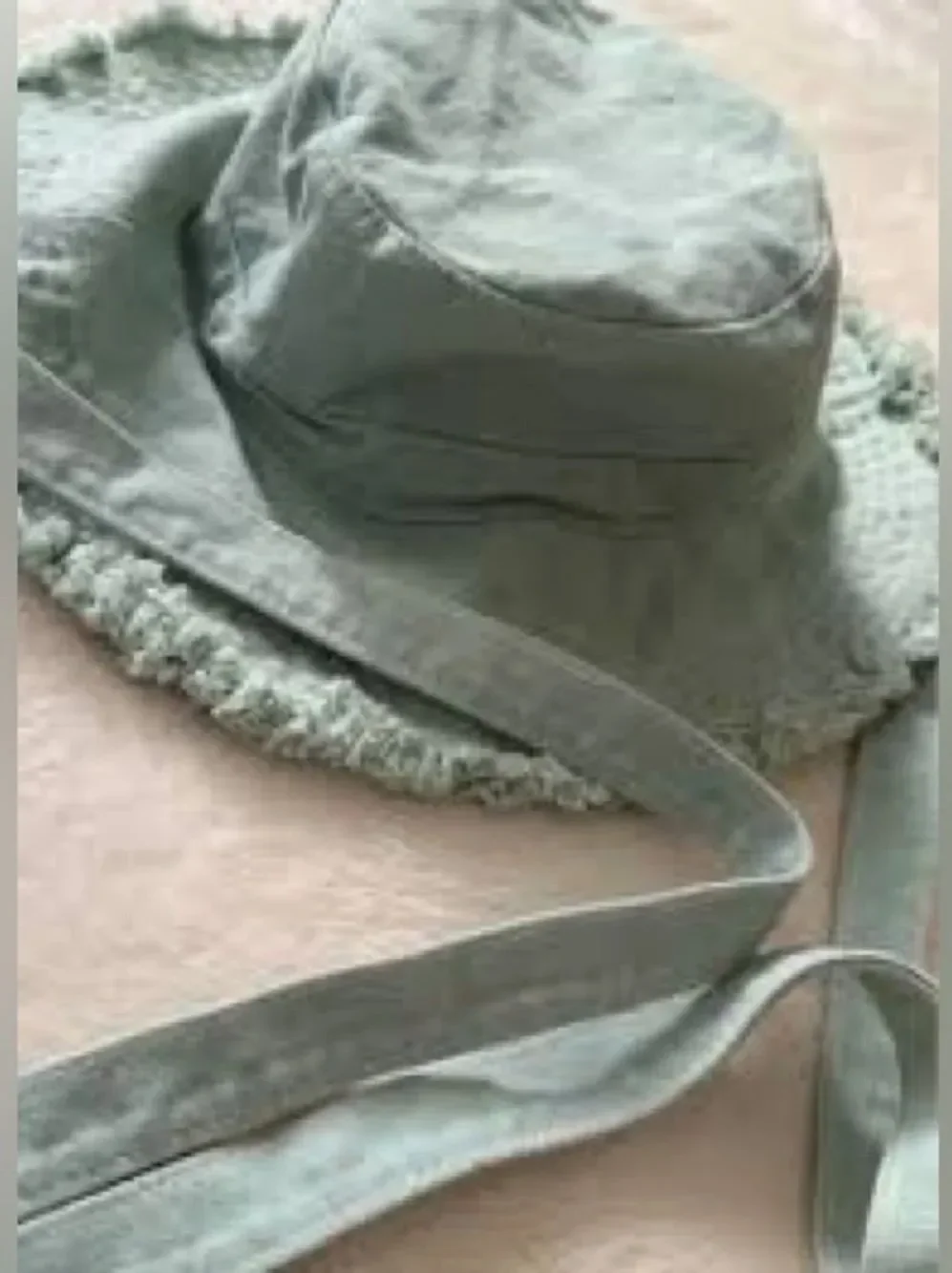 Zara Mint Green distressed Frayed Distressed Bucket Hat with Ties